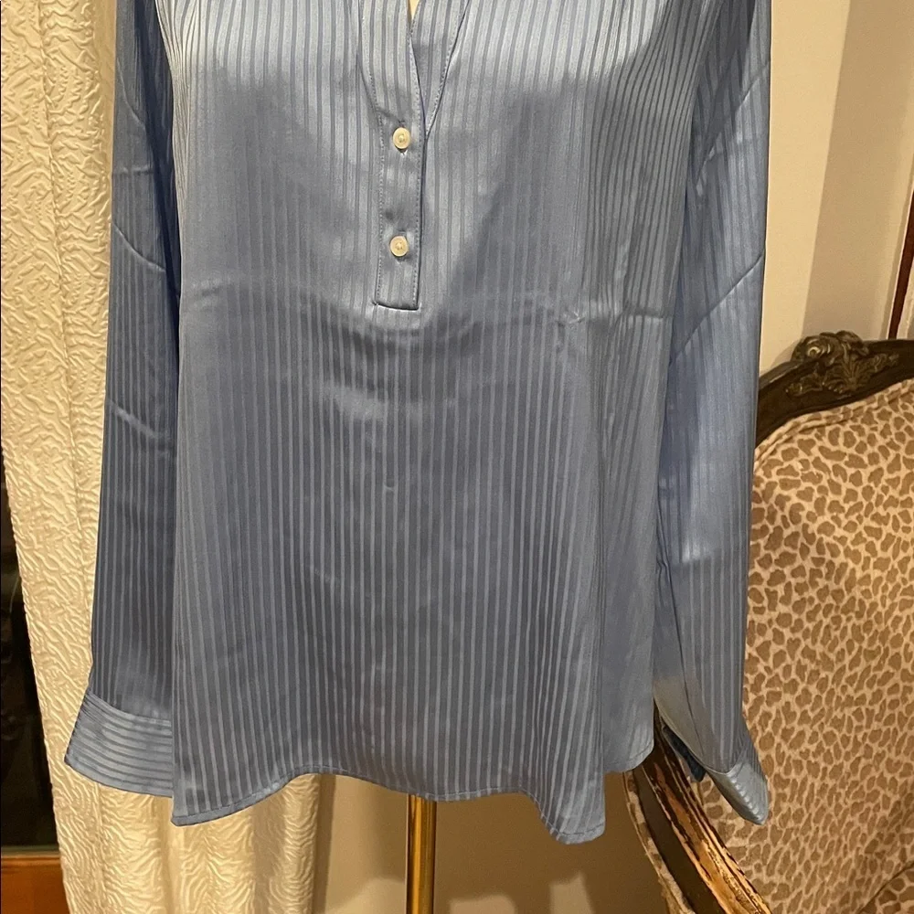J Crew Gorgeous Blue Pleated Long Sleeve Blouse M EUC